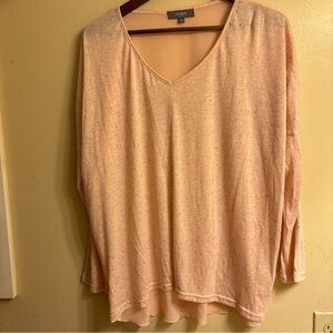 Umgee Hi-Lo Size M Blush Pink V-Neck Blouse. Small hole left side neck area.